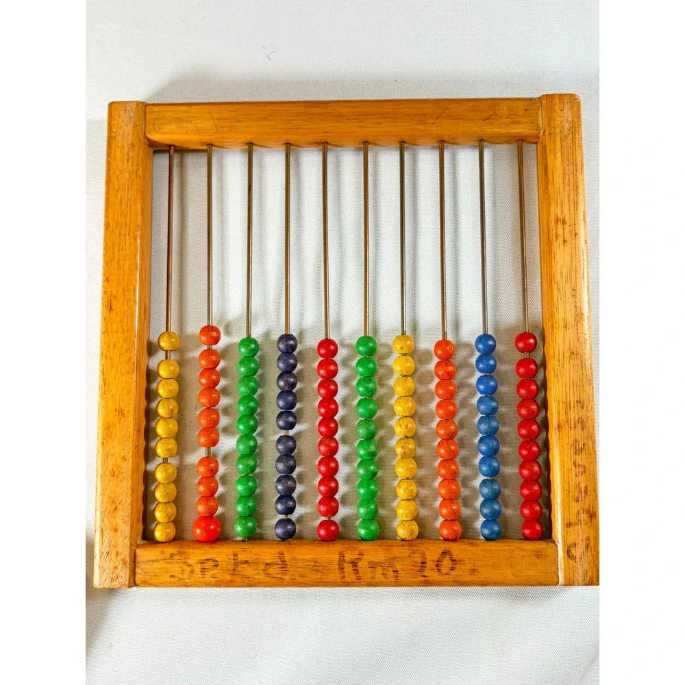 Vintage Wooden Abacus Set 2 Counting Beads Math Toy School Room Montessori